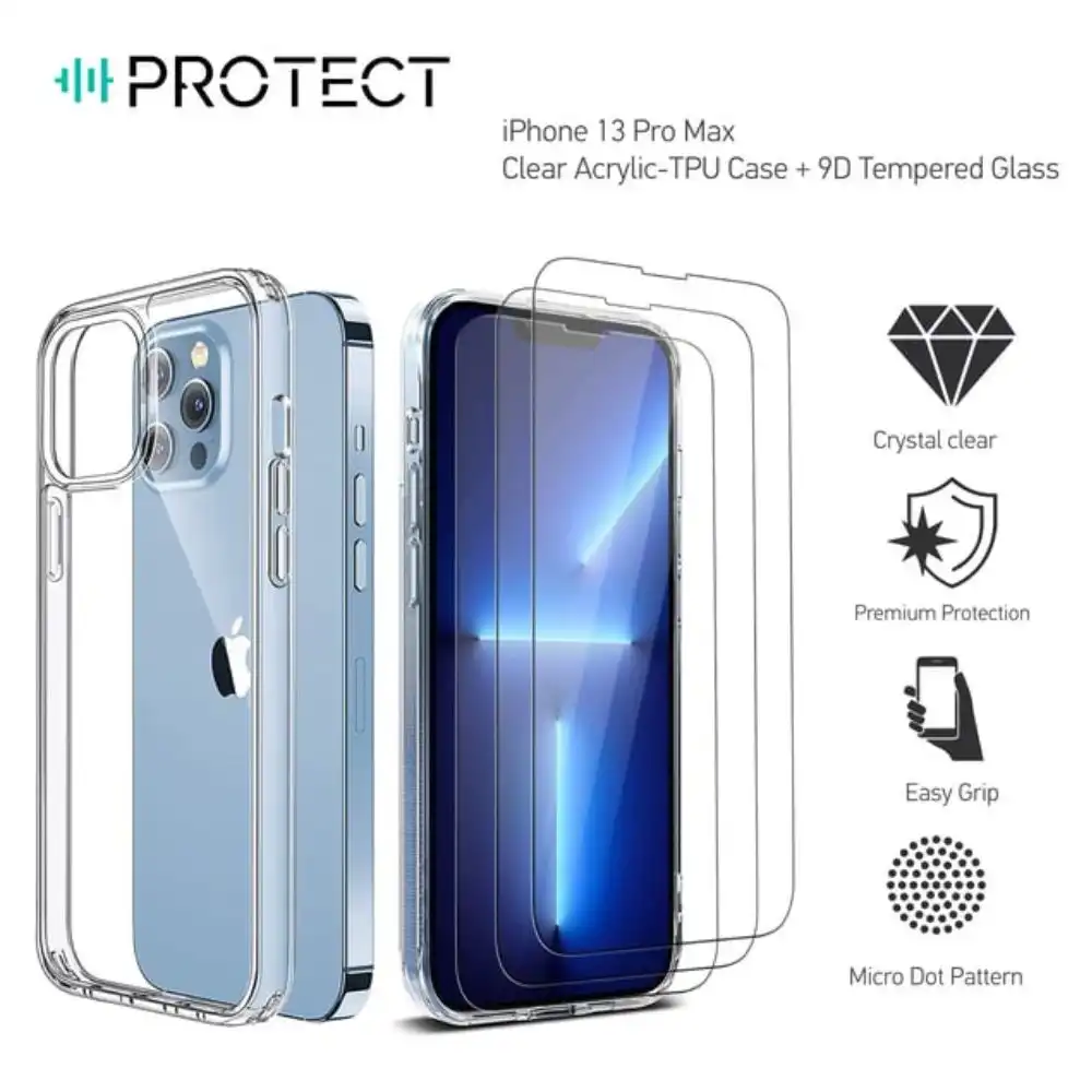 Protect iPhone 13 Pro Max Crystal Clear Case with 9D Tempered Glass - LIP13PM
