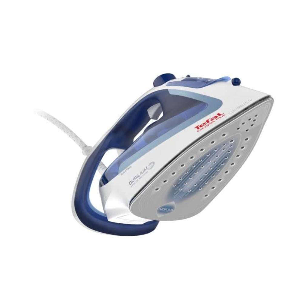 Tefal Easygliss Durilium Airglide Soleplate Steam Iron, 2400 Watts, Blue/White, FV5715M0