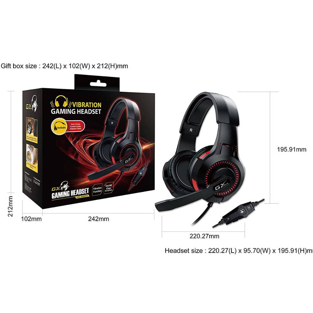 Genius-GX HS-G600V Vibration Gaming Headset BLACK with 3.5 mm Jack, Foldable Microphone