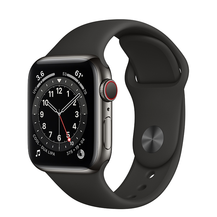 APPLE WATCH SERIES 6 GPS + CELLULAR, 40MM GRAPHITE STAINLESS STEEL CASE WITH BLACK SPORT BAND M06X3AE/A