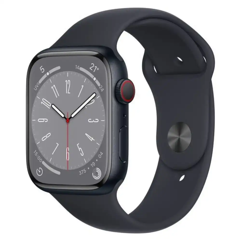 Apple Watch Series 8 GPS + Cellular 45mm Midnight Aluminium Case with Midnight Sport Band - Regular - MNK43AE/A